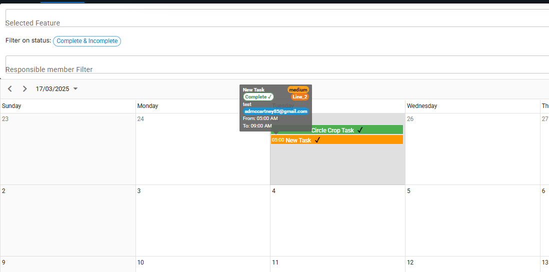 Month view with details shown by mouseover