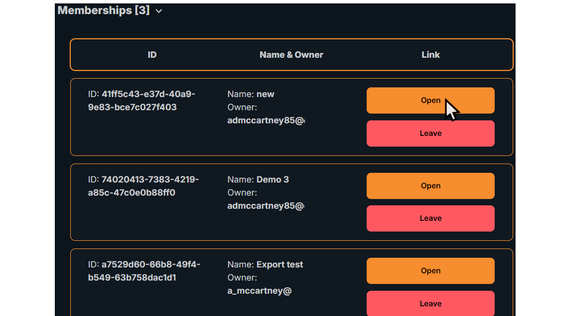 Open member workspace